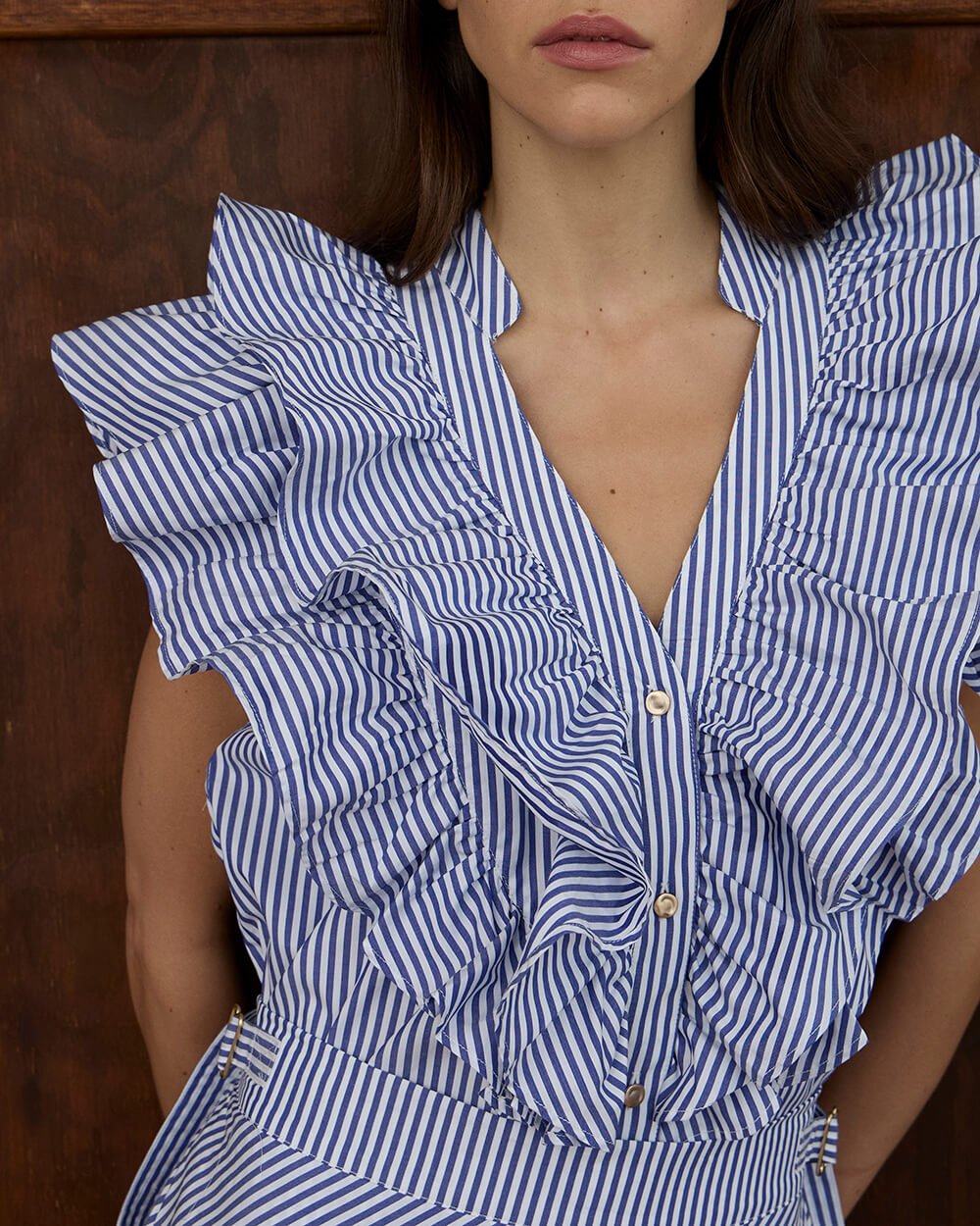Indie Ruffle Shirt - Stripe Cotton Blouse Arlington Milne