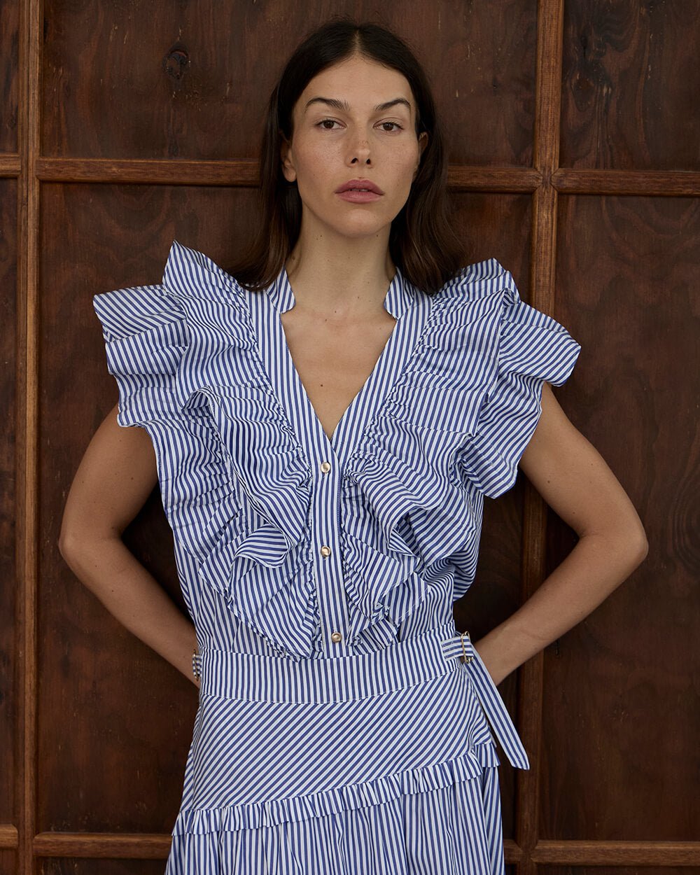Indie Ruffle Shirt - Stripe Cotton Blouse Arlington Milne