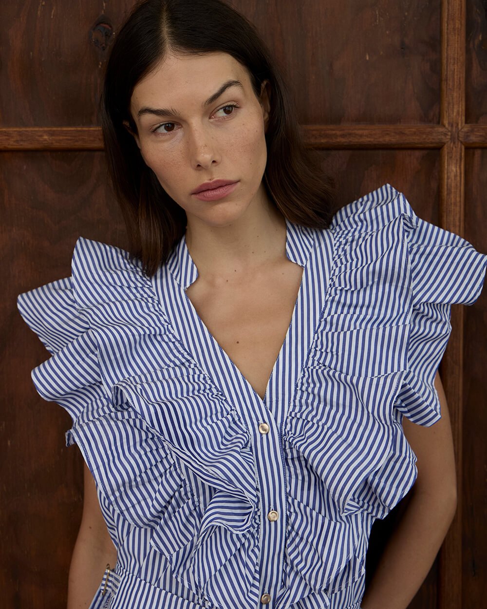 Indie Ruffle Shirt - Stripe Cotton Blouse Arlington Milne