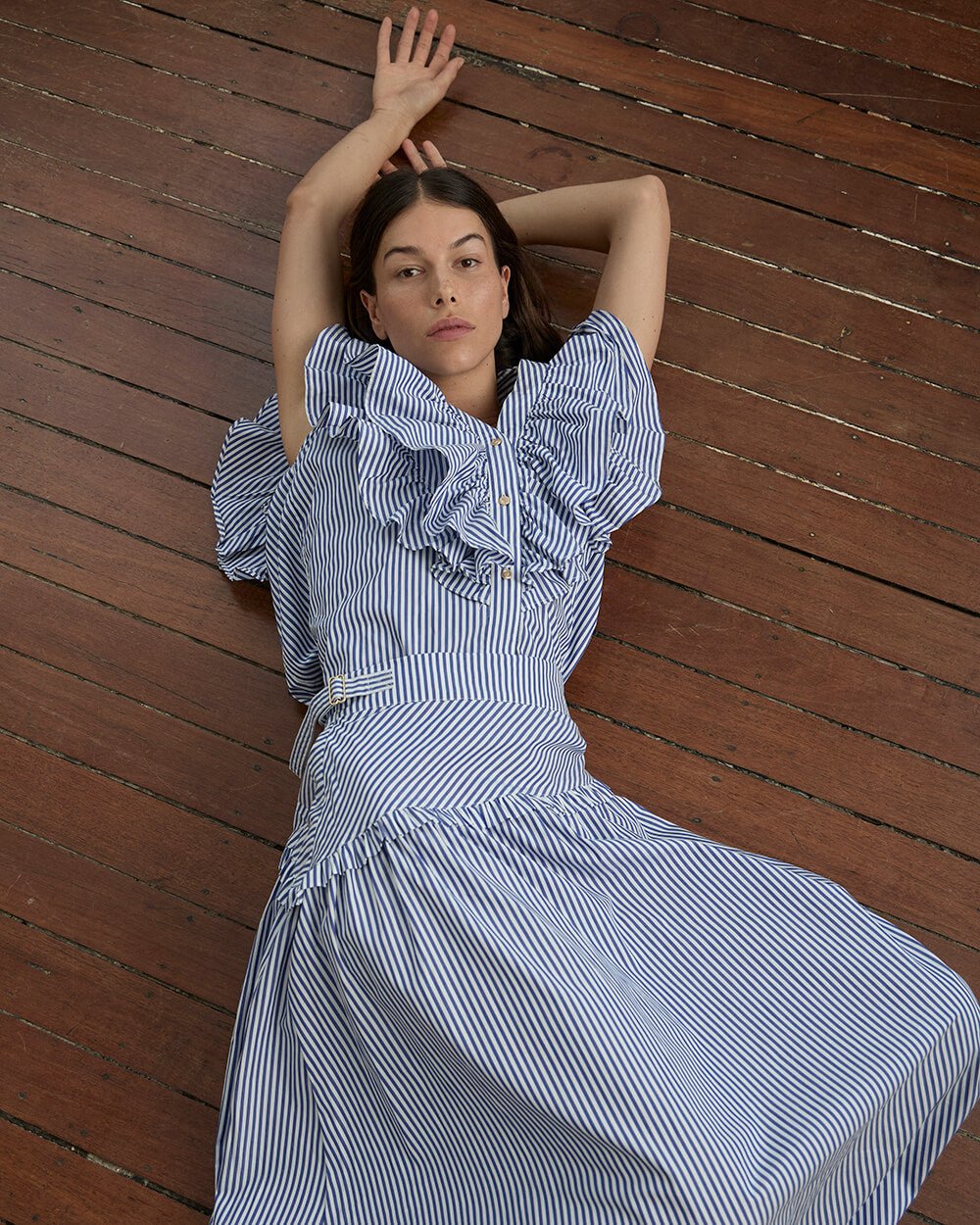 Indie Ruffle Shirt - Stripe Cotton Blouse Arlington Milne