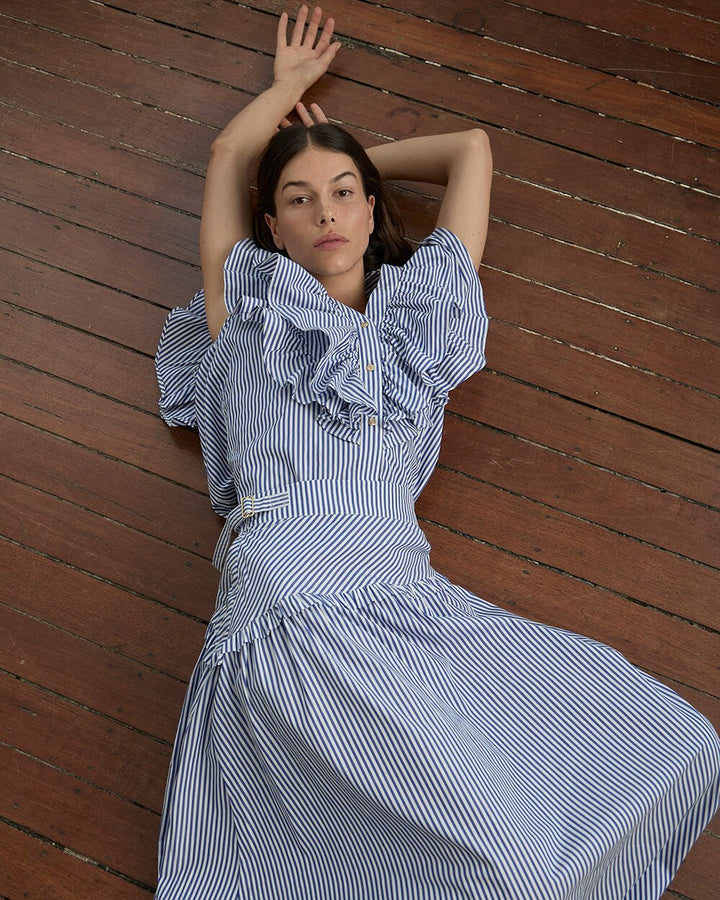 Indie Ruffle Shirt - Stripe Cotton Blouse Arlington Milne