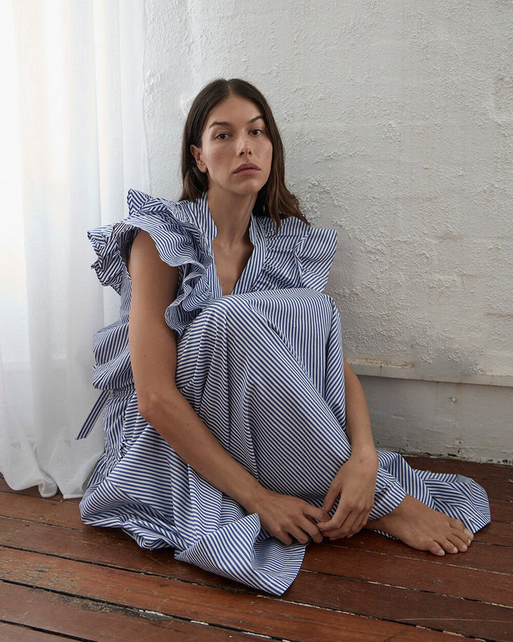 Indie Ruffle Shirt - Stripe Cotton Blouse Arlington Milne
