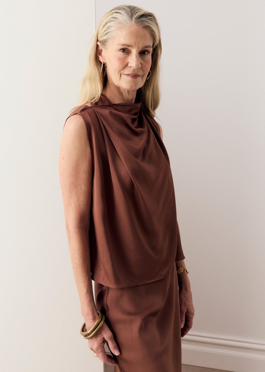 Innes Tie Neck Top - toffee - Stanleyandstone