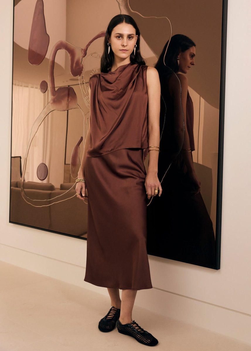 Innes Tie Neck Top - toffee - Stanleyandstone
