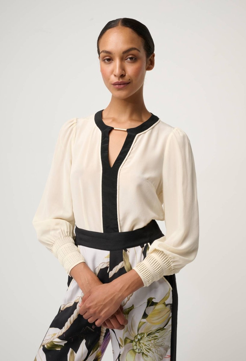 Iris Pleated Cuff Silk Blouse in Cloud Blouse Once Was