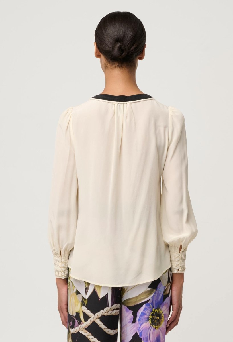 Iris Pleated Cuff Silk Blouse in Cloud Blouse Once Was