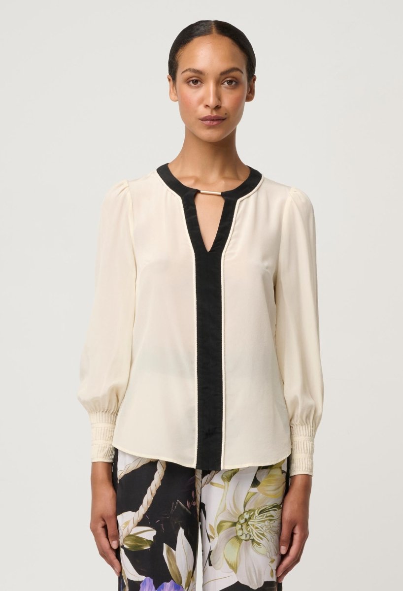 Iris Pleated Cuff Silk Blouse in Cloud Blouse Once Was