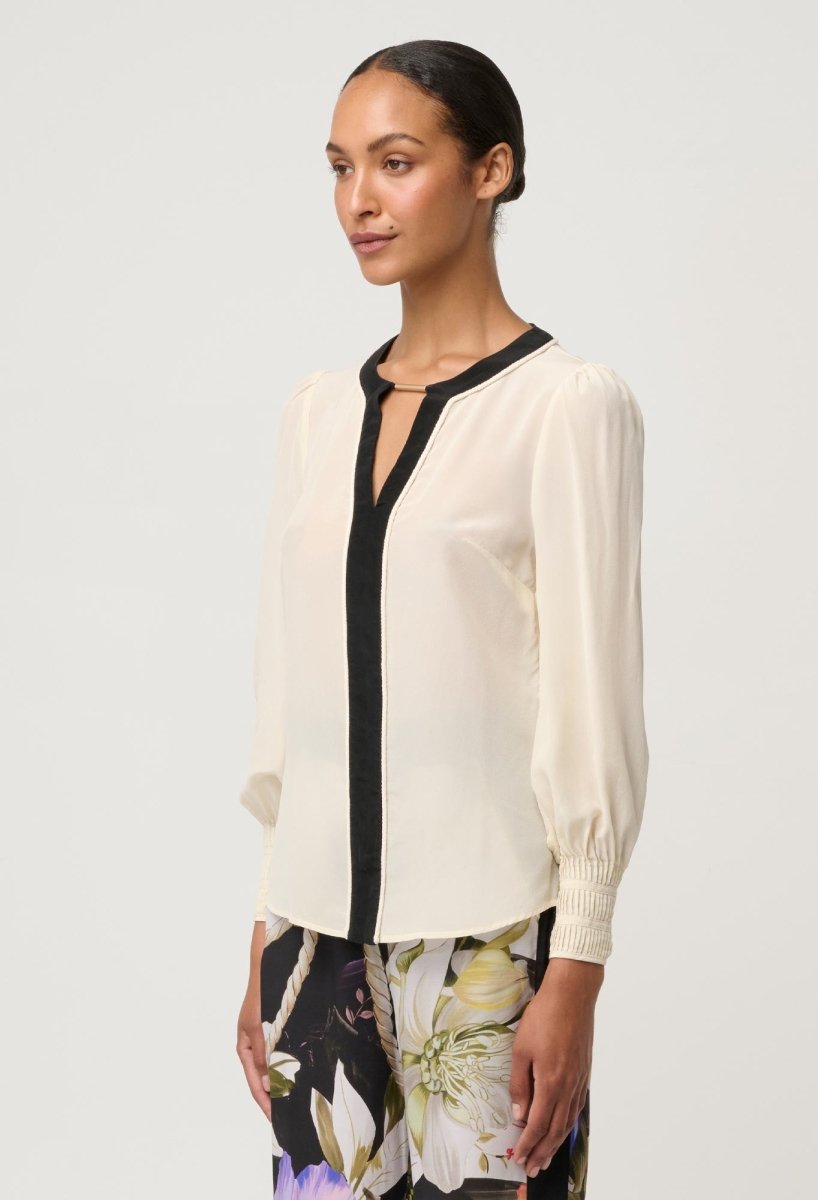 Iris Pleated Cuff Silk Blouse in Cloud Blouse Once Was