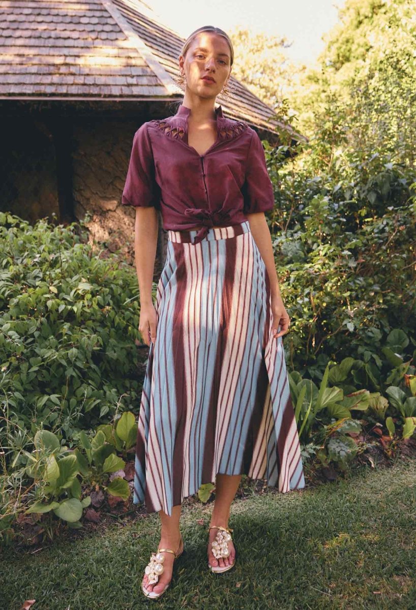 Iris Viscose Blend Skirt in Iridescent Stripe skirt Once Was