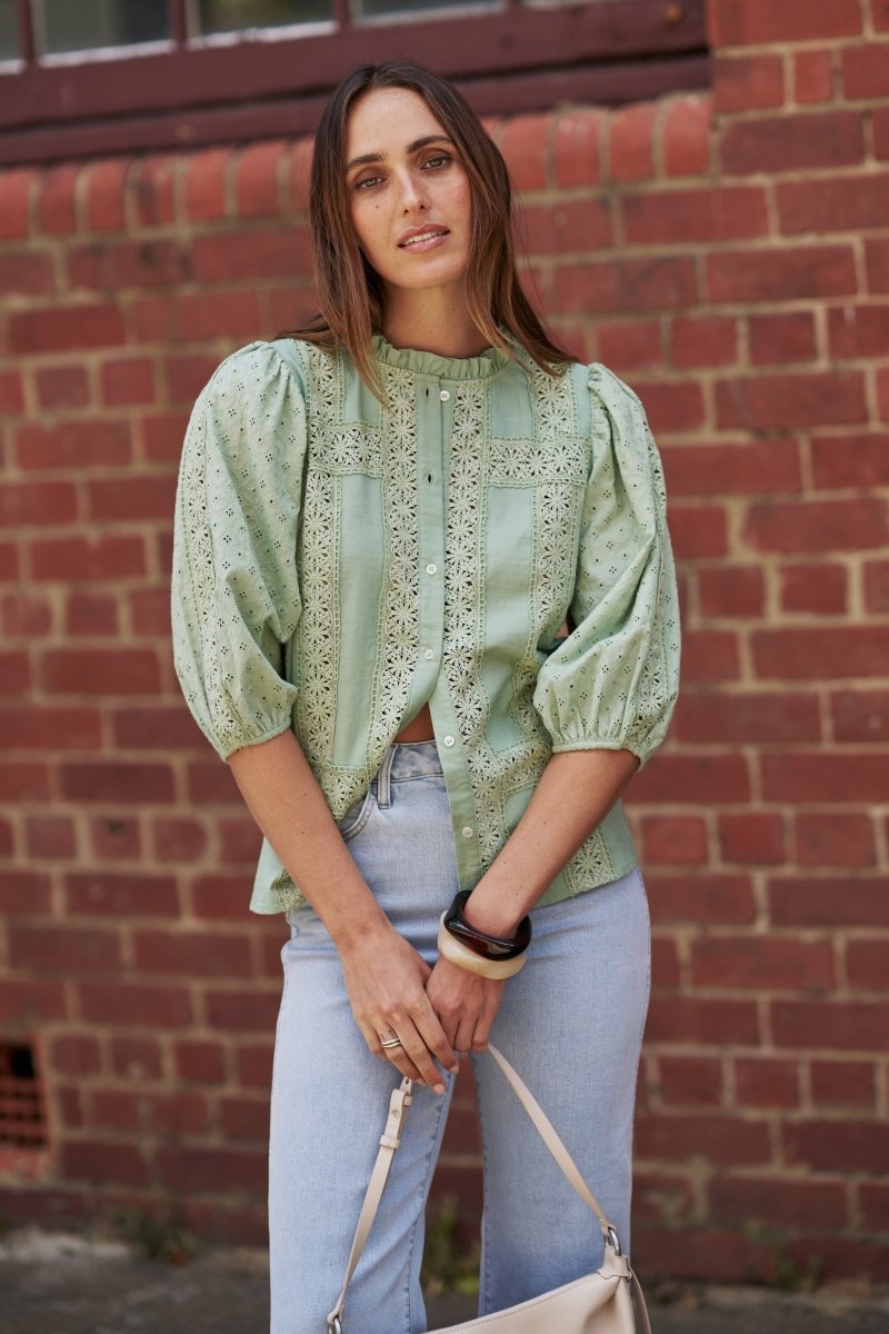 Isabella Shirt - Grape Green Blouse Kireina