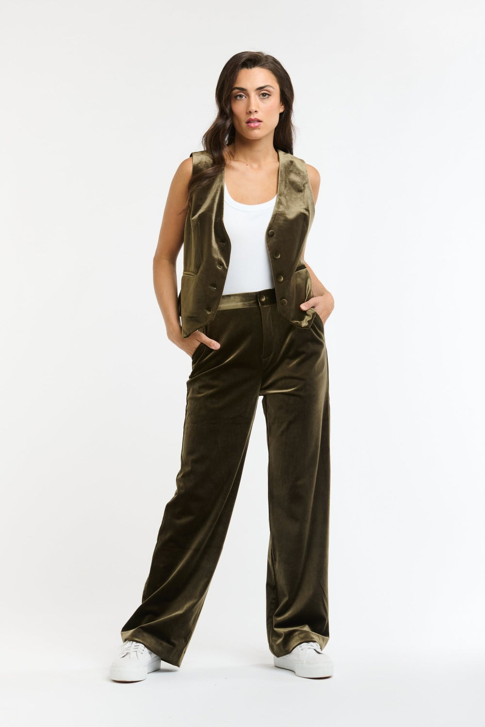 Italian Star Jets Velvet Vest - Khaki Jacket Italian Star