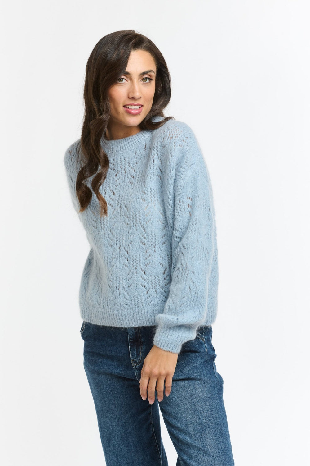 Italian Star Mohair Pointelle Knit - Soft Blue jumper Italian Star