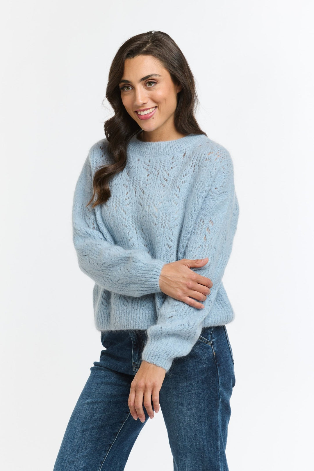 Italian Star Mohair Pointelle Knit - Soft Blue jumper Italian Star