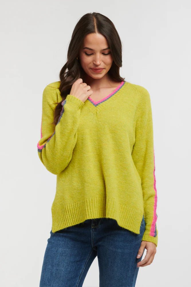 Italian Star Racer V Neck Knit - Chartreuse jumper Italian Star
