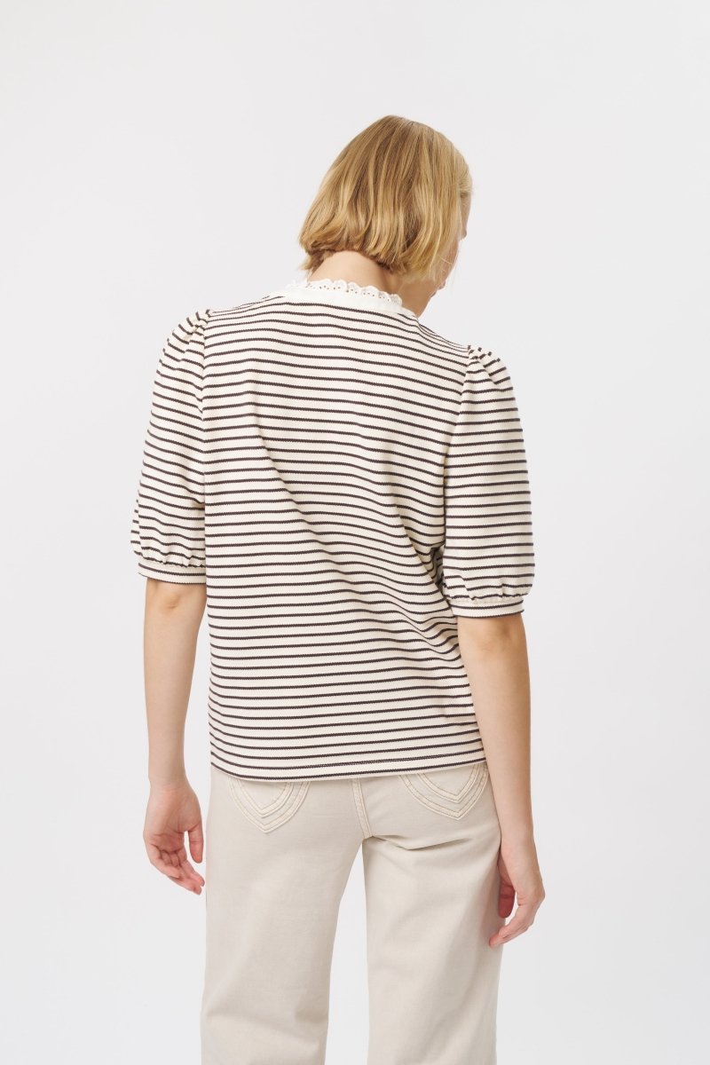 Jacqueline Top - White w/Brown Stripe Blouse Kireina