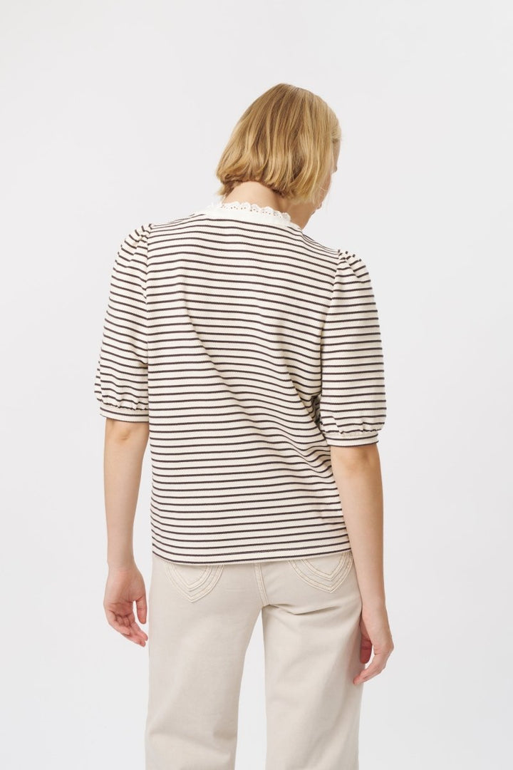 Jacqueline Top - White w/Brown Stripe Blouse Kireina