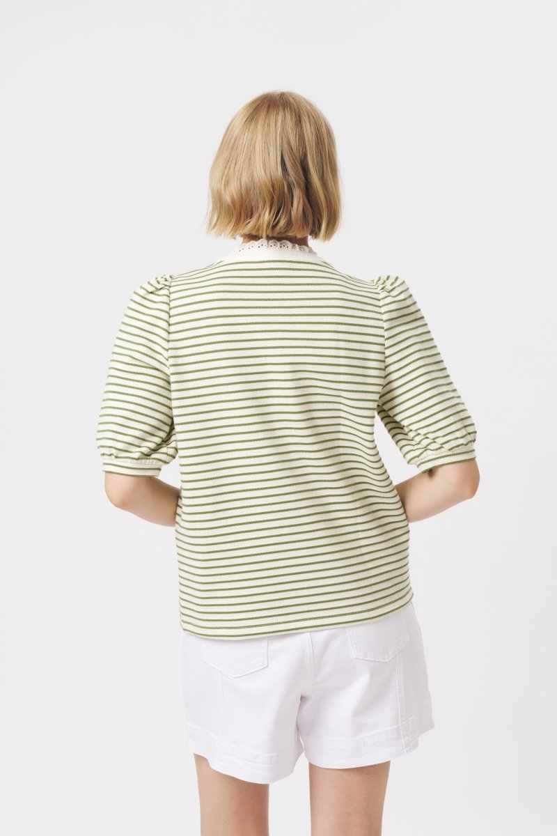 Jacqueline Top - White w/Green Stripe Blouse Kireina Australia