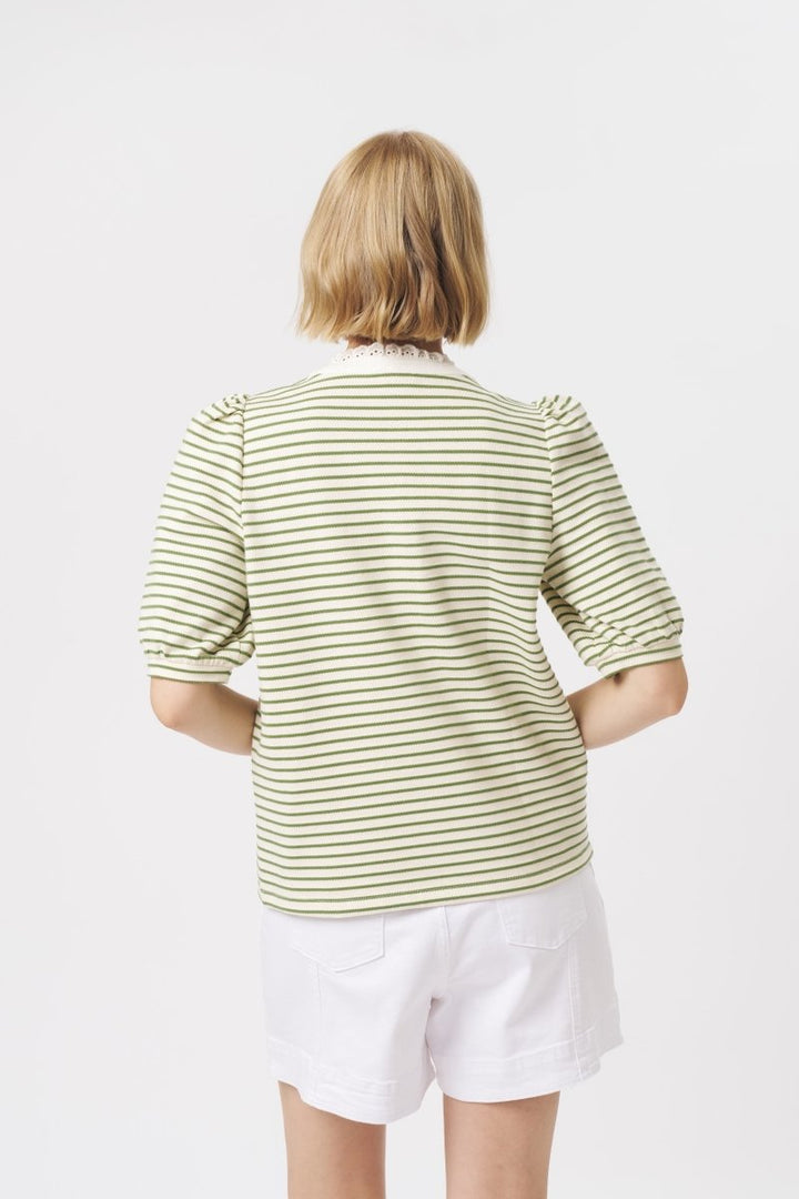 Jacqueline Top - White w/Green Stripe Blouse Kireina Australia