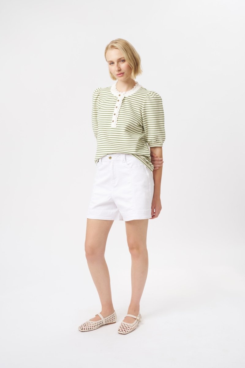 Jacqueline Top - White w/Green Stripe Blouse Kireina Australia
