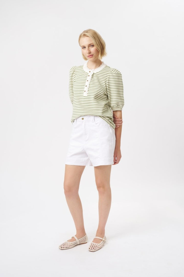 Jacqueline Top - White w/Green Stripe Blouse Kireina Australia