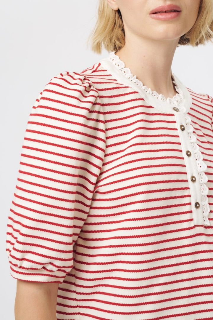 Jacqueline Top - White w/Red Stripe Blouse Kireina