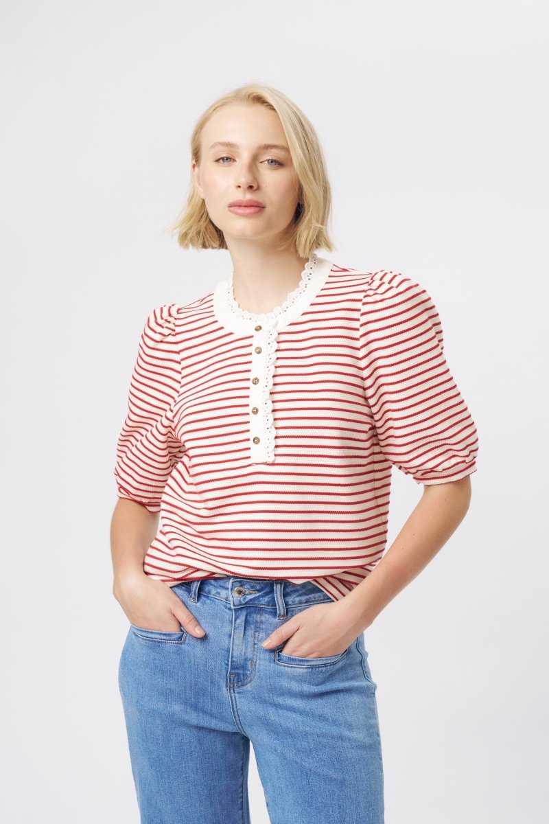 Jacqueline Top - White w/Red Stripe Blouse Kireina