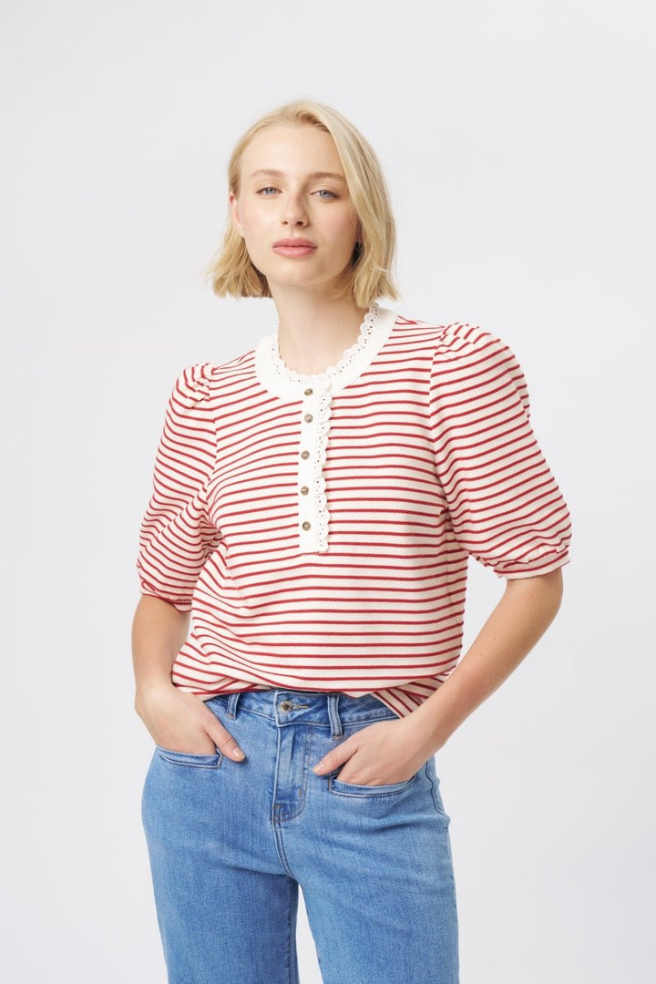 Jacqueline Top - White w/Red Stripe Blouse Kireina