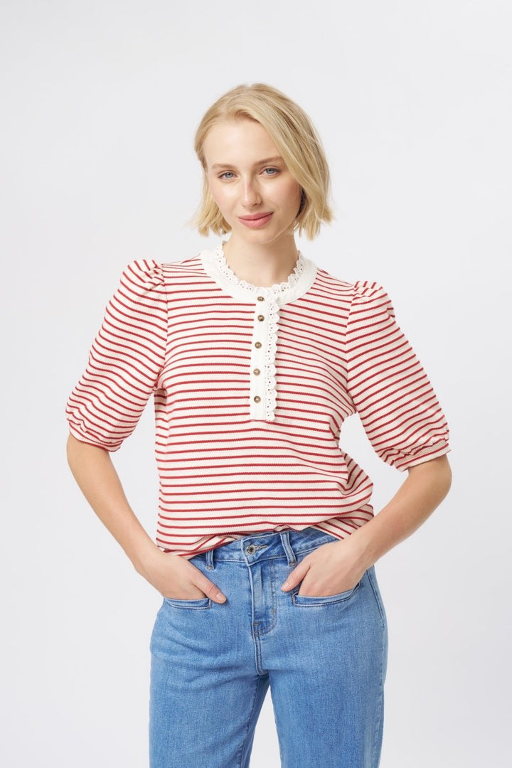 Jacqueline Top - White w/Red Stripe Blouse Kireina