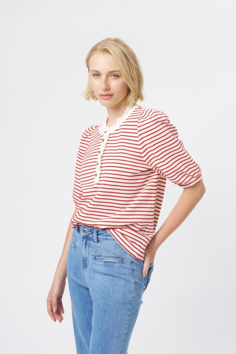 Jacqueline Top - White w/Red Stripe Blouse Kireina