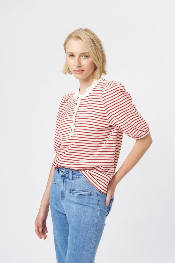Jacqueline Top - White w/Red Stripe Blouse Kireina