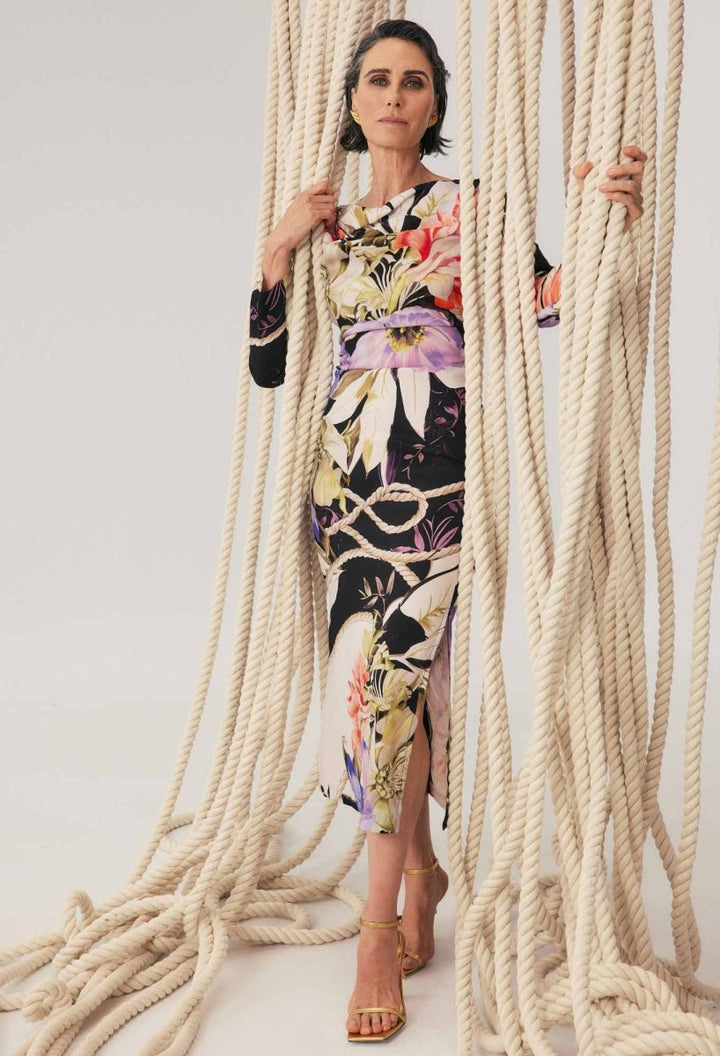 Jayden Cupro Viscose Stretch Dress in Tangled Blossom Dress OnceWas