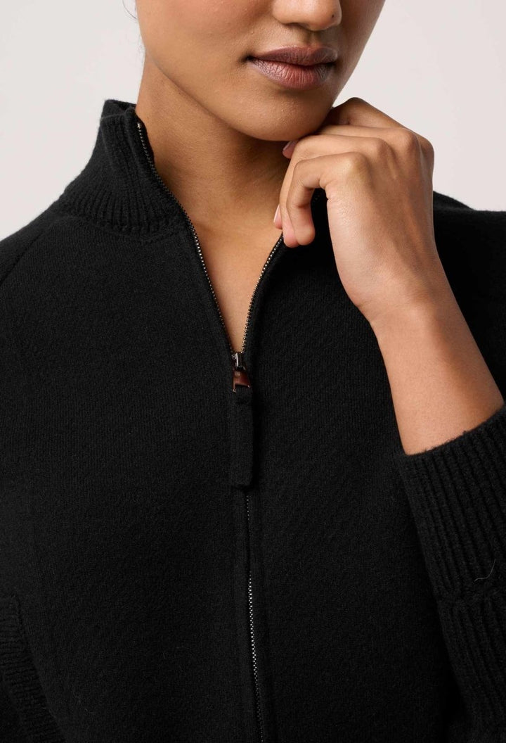 Jeanne Wool Blend Textured Knit Bomber Jacket in Black Once Was