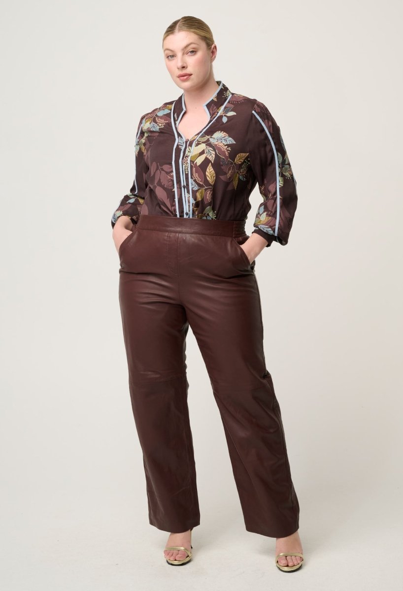 Joan Leather Elasticated Waist Straight Leg Pant in Oxblood Pant Once Was