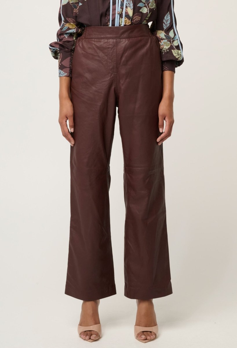 Joan Leather Elasticated Waist Straight Leg Pant in Oxblood Pant Once Was