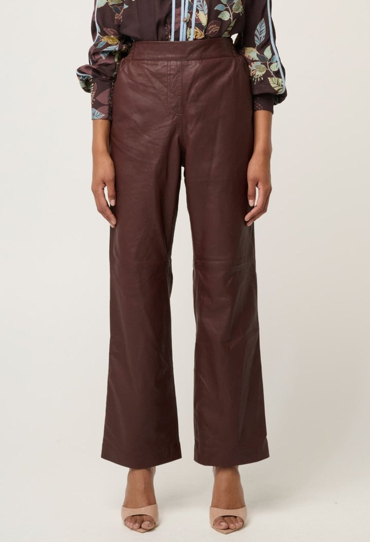 Joan Leather Elasticated Waist Straight Leg Pant in Oxblood Pant Once Was