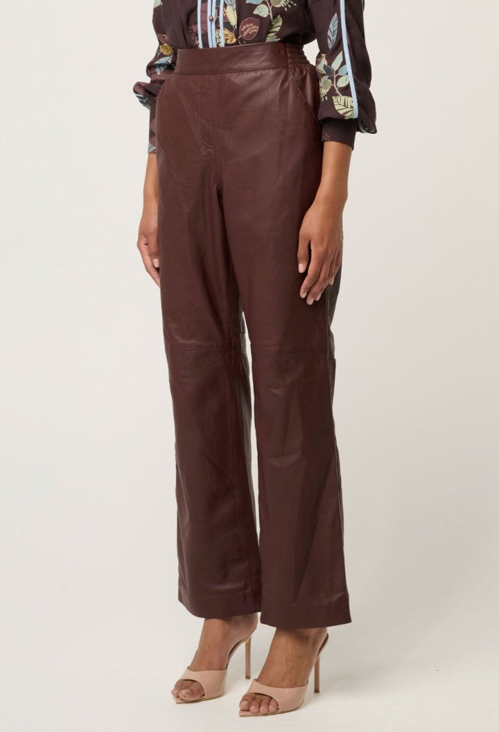 Joan Leather Elasticated Waist Straight Leg Pant in Oxblood Pant Once Was