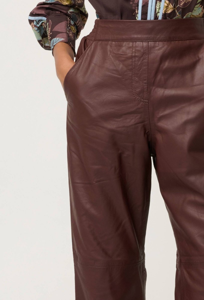 Joan Leather Elasticated Waist Straight Leg Pant in Oxblood Pant Once Was