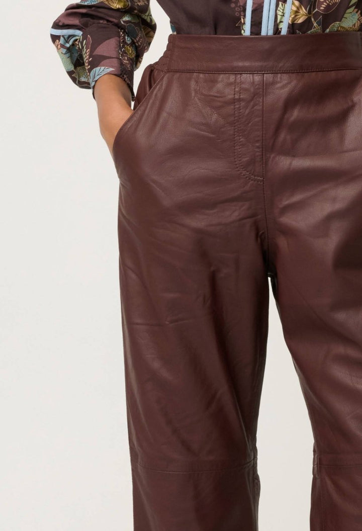 Joan Leather Elasticated Waist Straight Leg Pant in Oxblood Pant Once Was