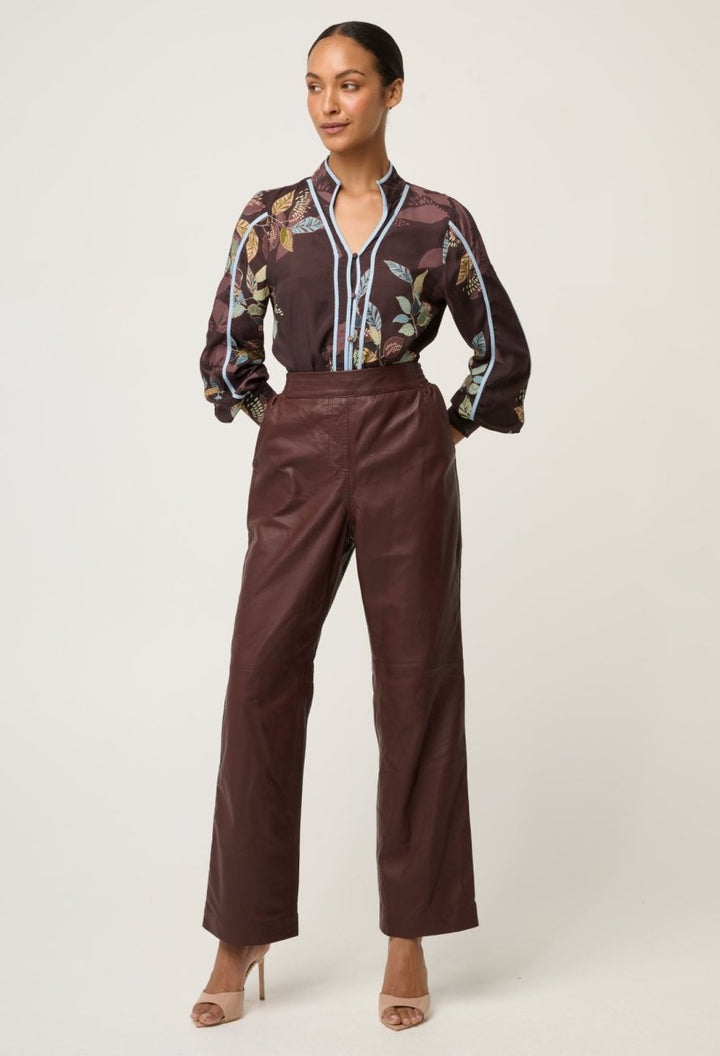 Joan Leather Elasticated Waist Straight Leg Pant in Oxblood Pant Once Was