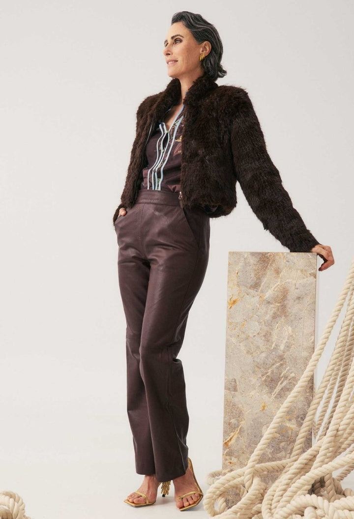 Joan Leather Elasticated Waist Straight Leg Pant in Oxblood Pant Once Was