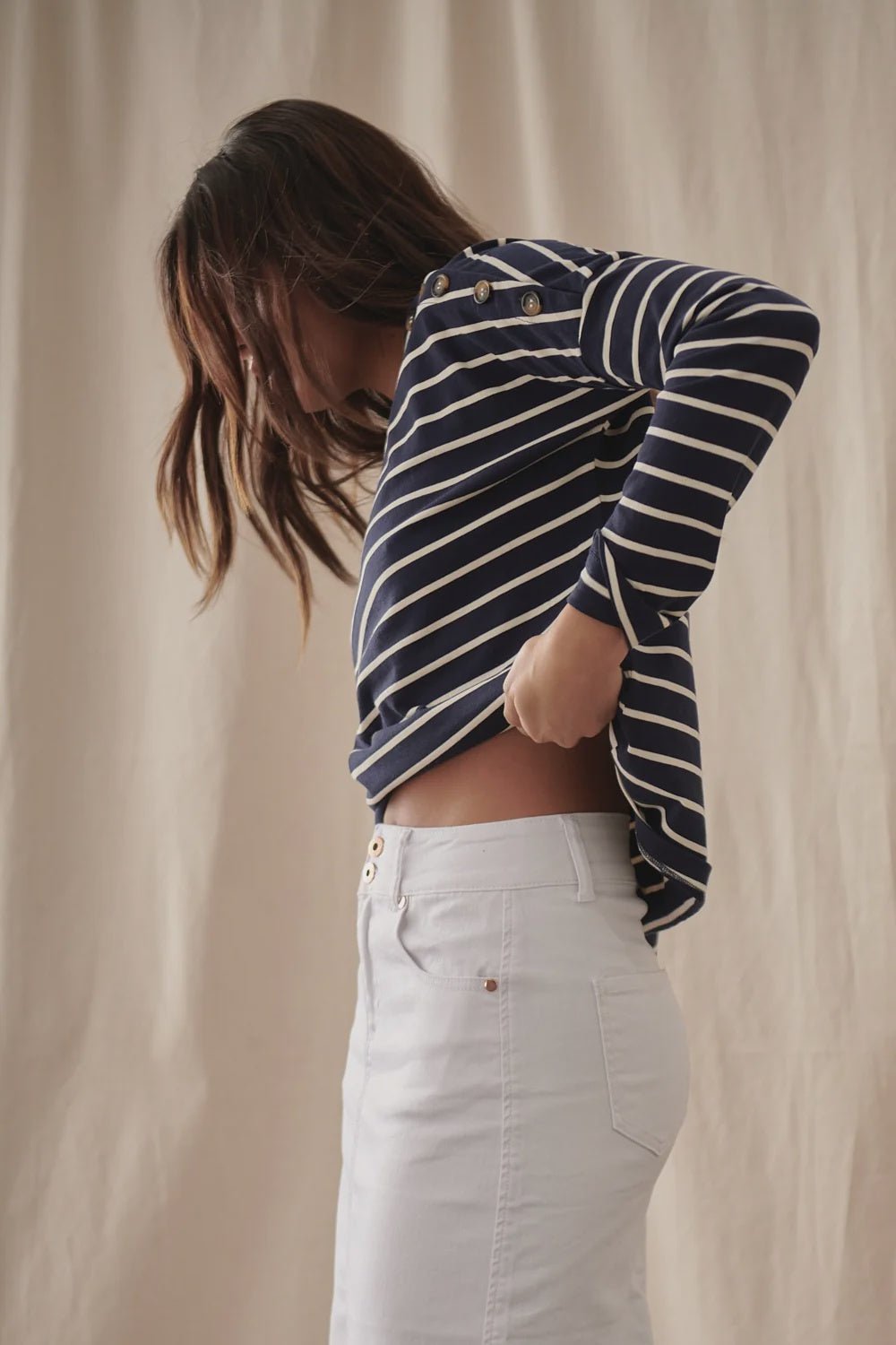 Juliette Top - Navy with White Stripe Long Sleeve Tee Kireina