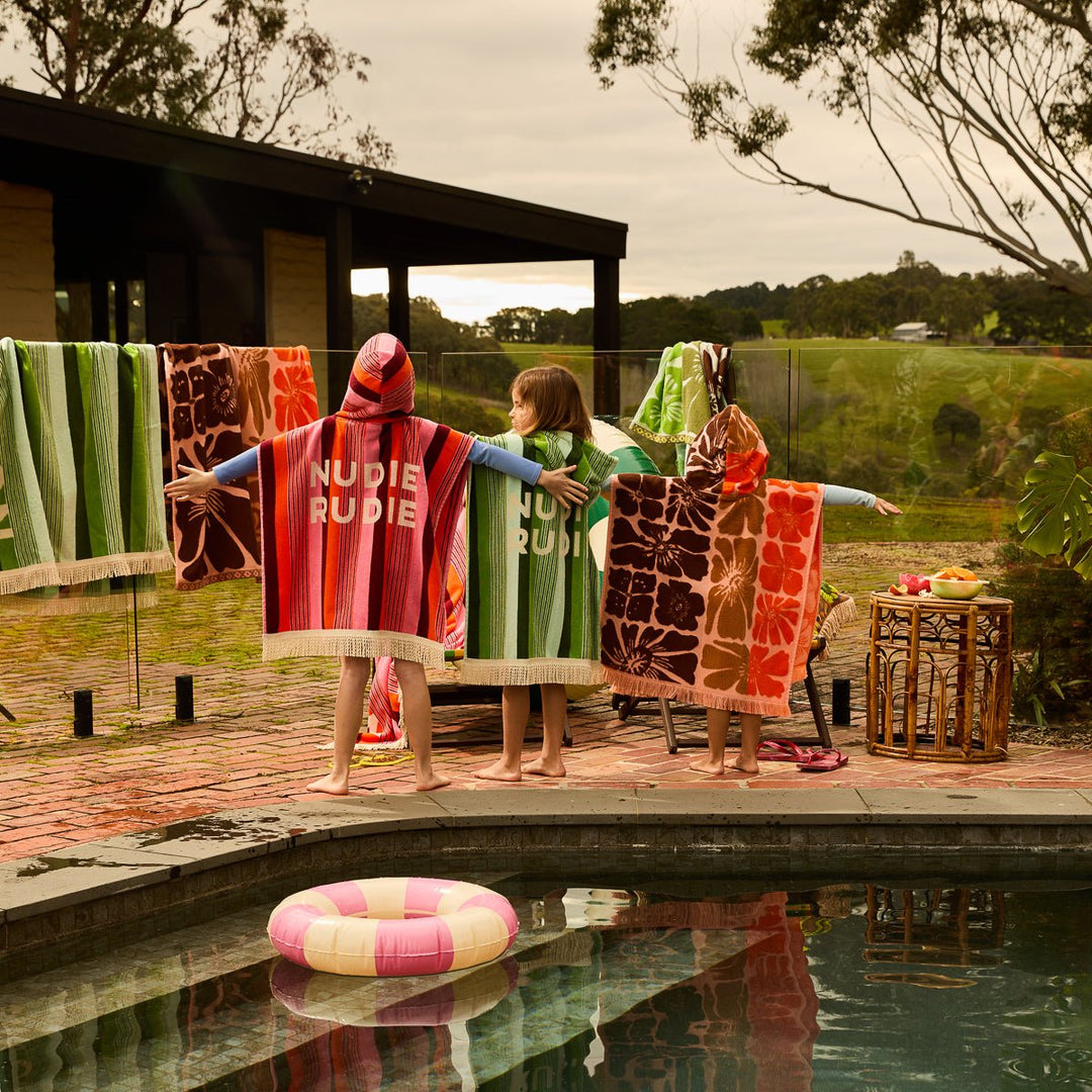 June Nudie Hooded Towel - Dahlia towel Sage &amp; Clare