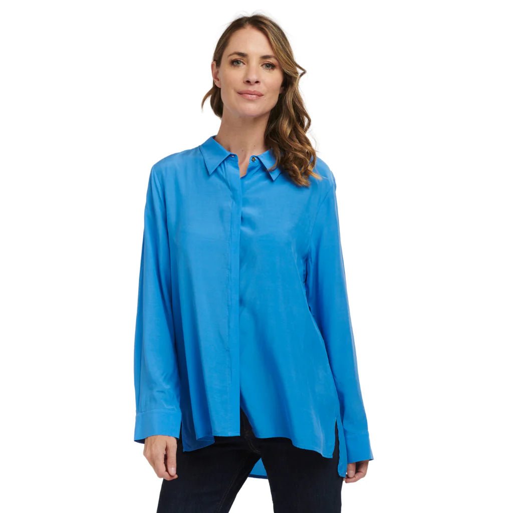 KATIE WOMENS CUPRO BLOUSE - CORNFLOWER blouse MOKE
