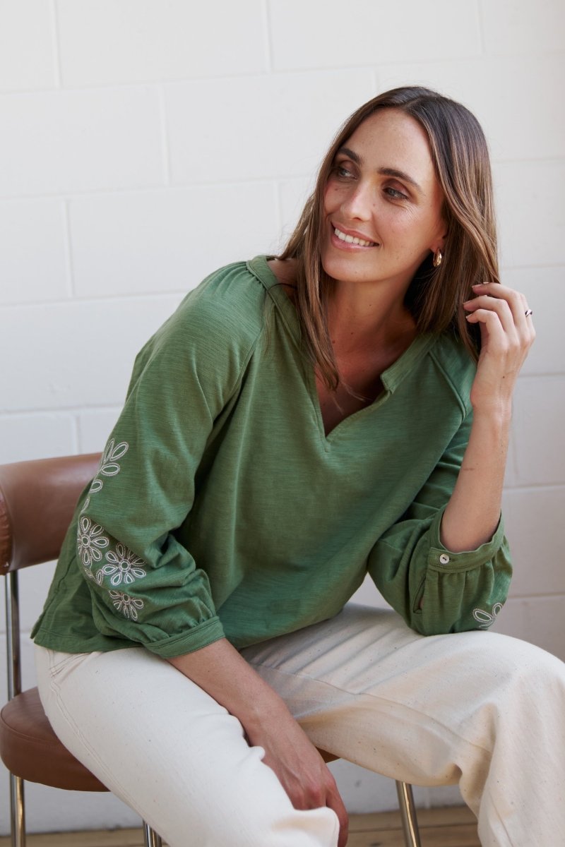 Kimberley Top - Moss Green Blouse Kireina Australia