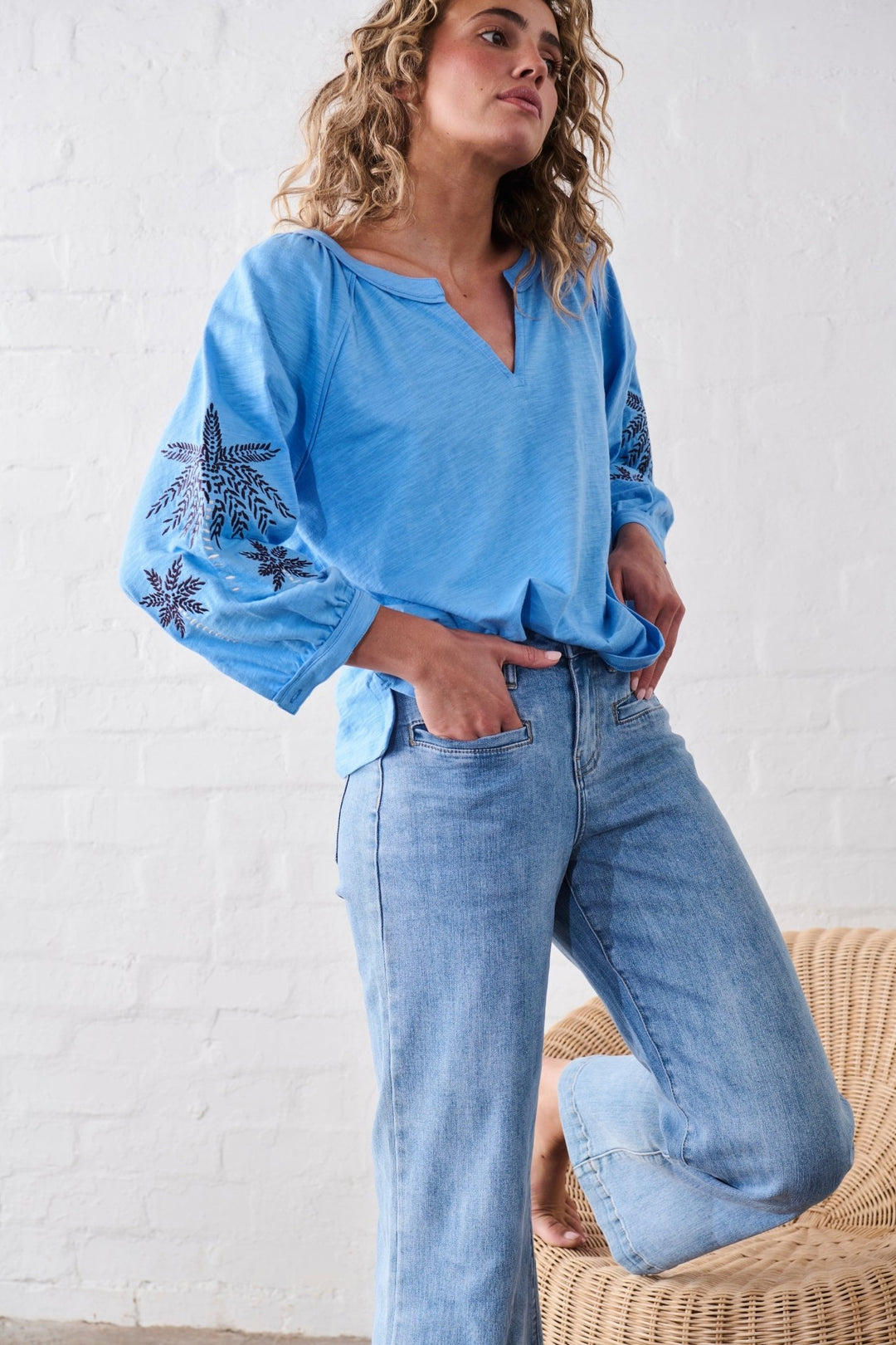 Kimberley Top - Sky Blue Blouse Kireina