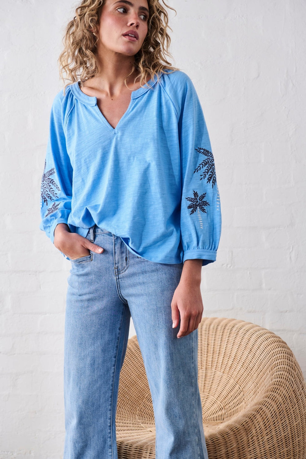 Kimberley Top - Sky Blue Blouse Kireina