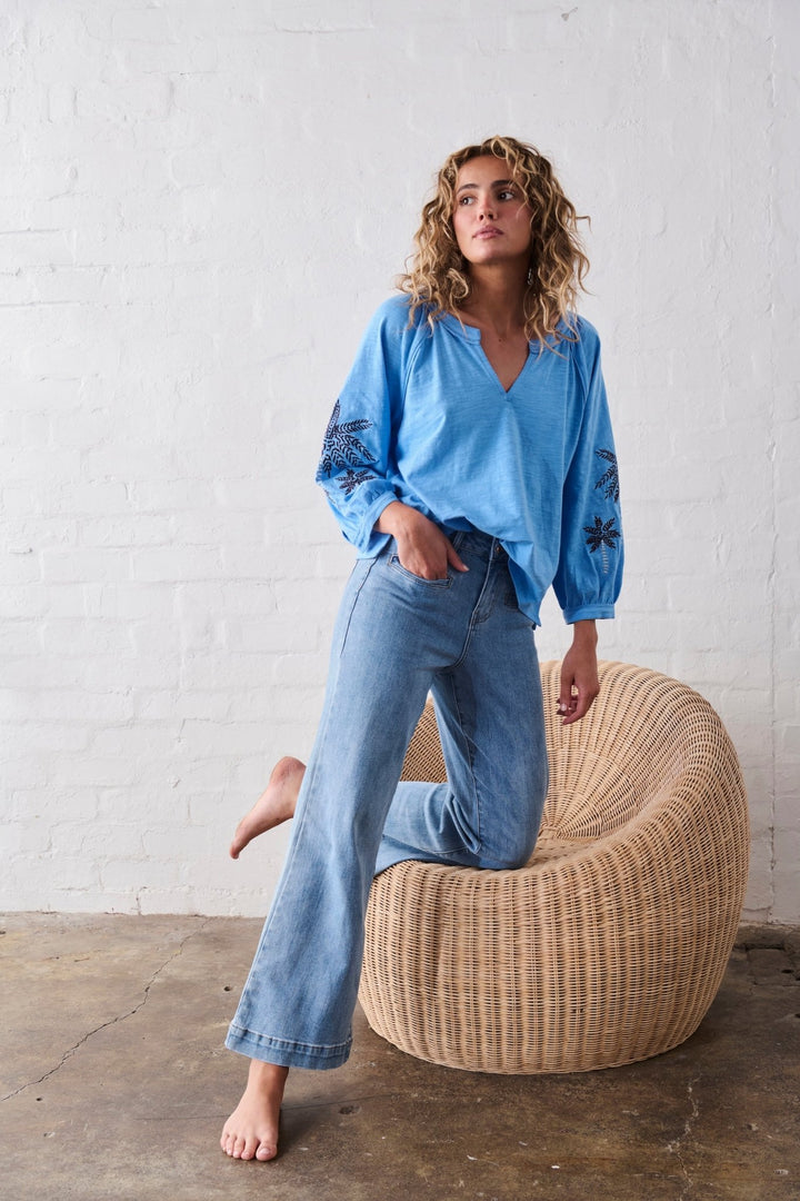 Kimberley Top - Sky Blue Blouse Kireina