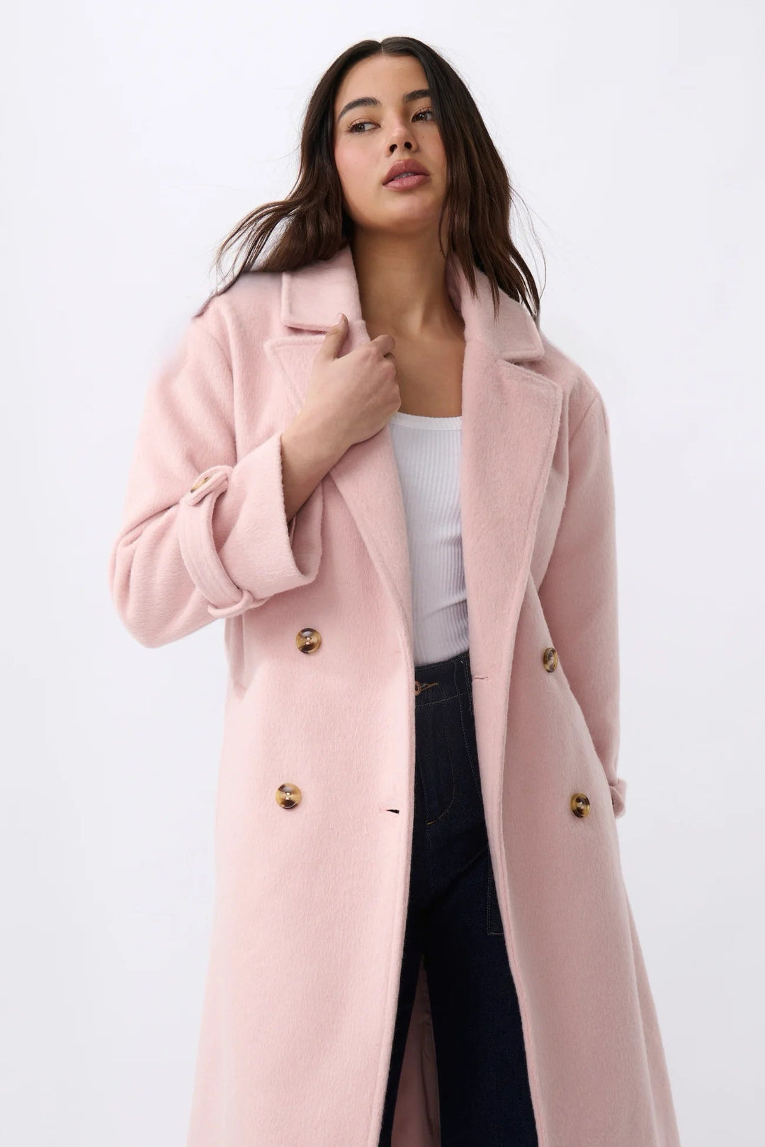 Womens Long Pink Coats Kireina Jasmine Coat Soft PInk