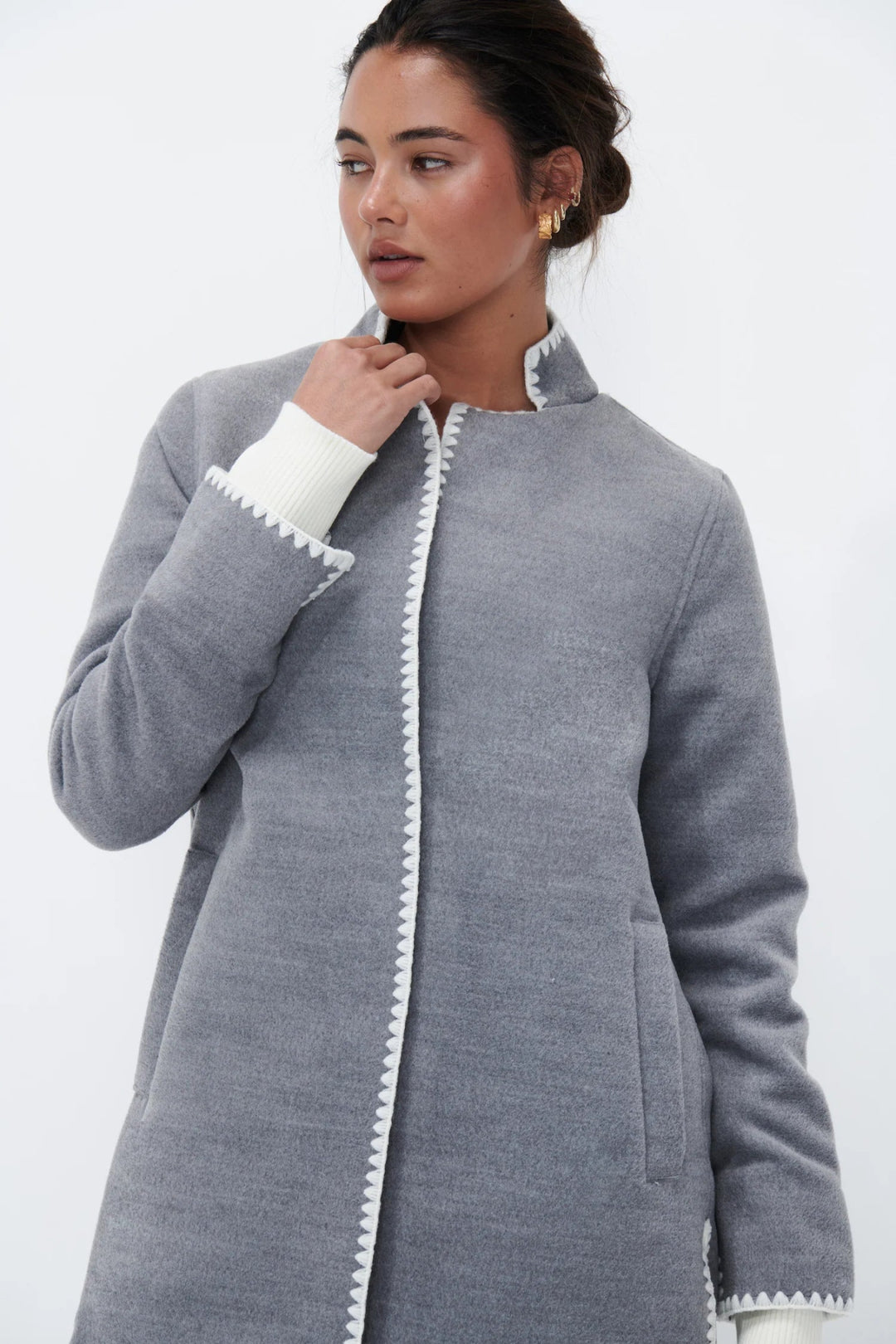 Kireina - Rye Blanket Stitch Coat - Grey Coats & Jackets Kireina