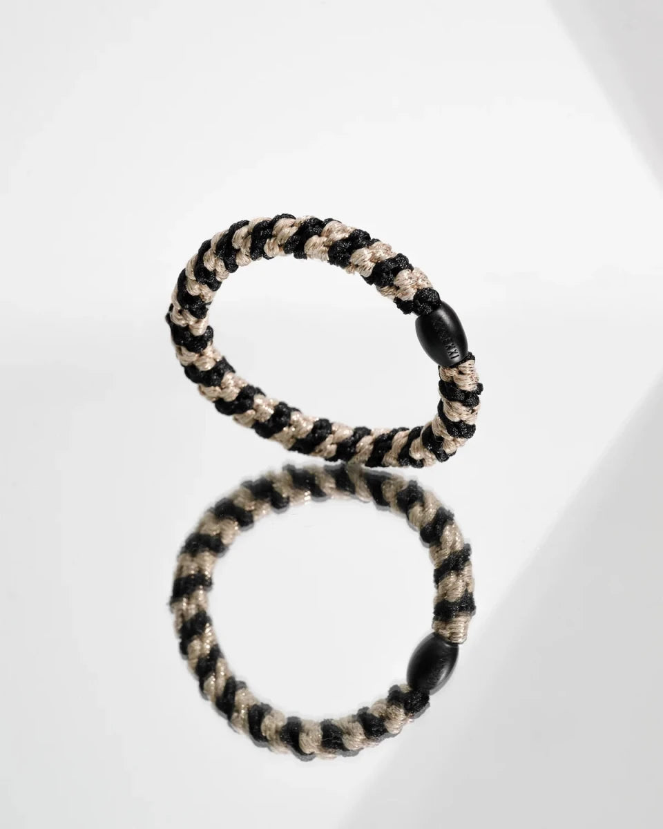 KKINEKKI BLACK-BEIGE GLITTER STRIPE KKINNEKKI hair tie KKNEKKI original hair ties